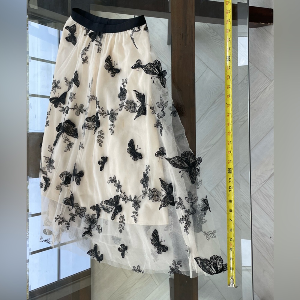 Chicwish Cream and Black Butterfly 3D Skirt